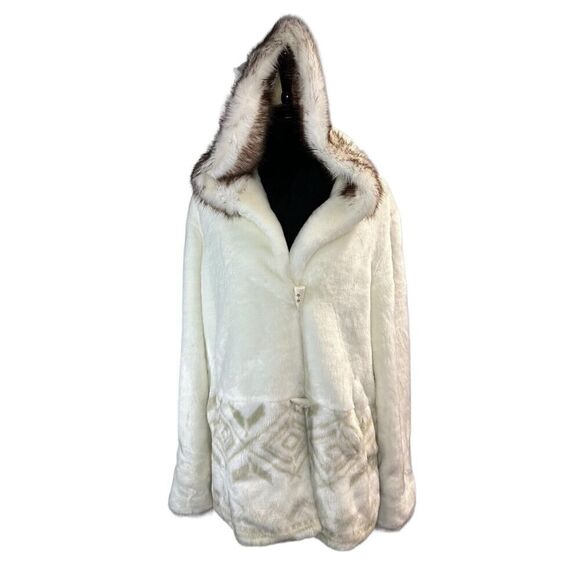 Hannah by Mar Lo White Faux Fur Hooded Coat Size Large - Picture 13 of 13